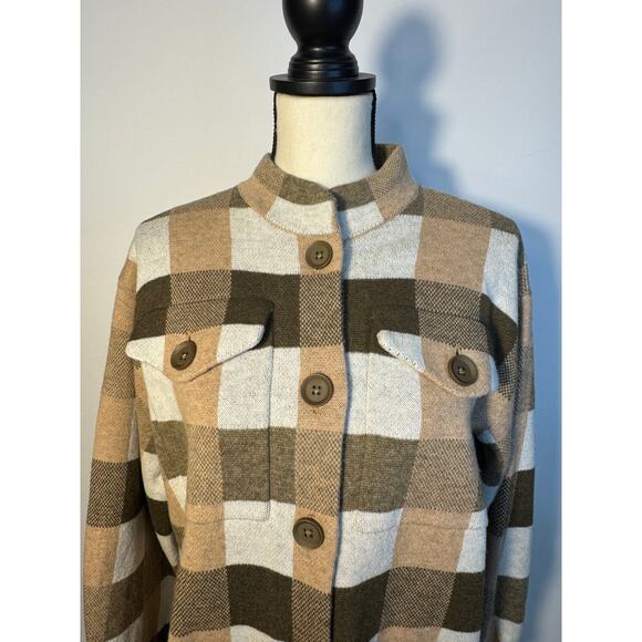 Field Flower Anthropologie Sweater Coatigan Wool Cardigan Brown Plaid Check M - Picture 3 of 11